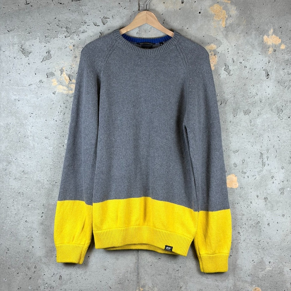 Diesel 55DSL Sweater Womens XL Gray Yellow Colorblock Long Sleeve Crew Neck Cozy